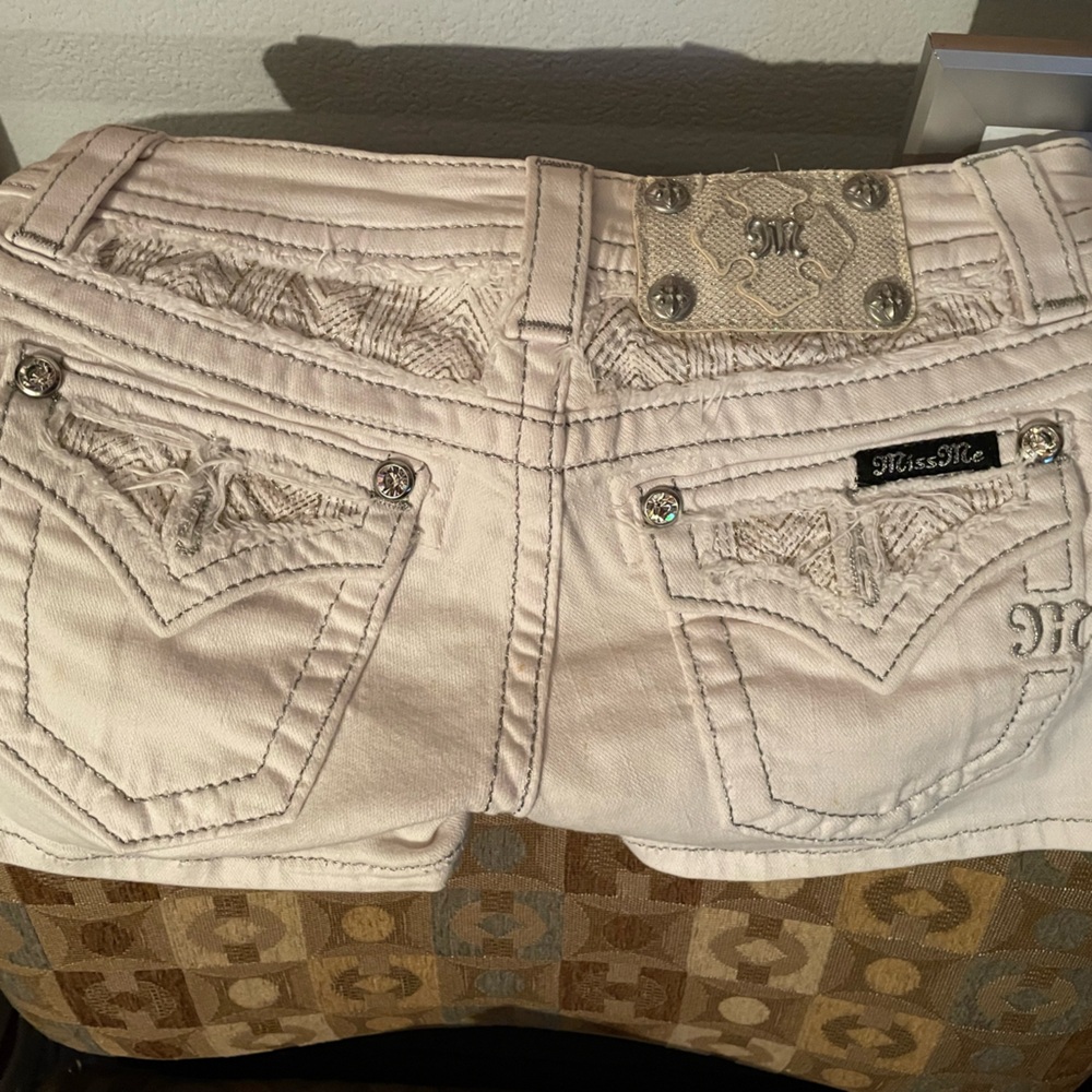 Miss Me Light Cream Jean Shorts